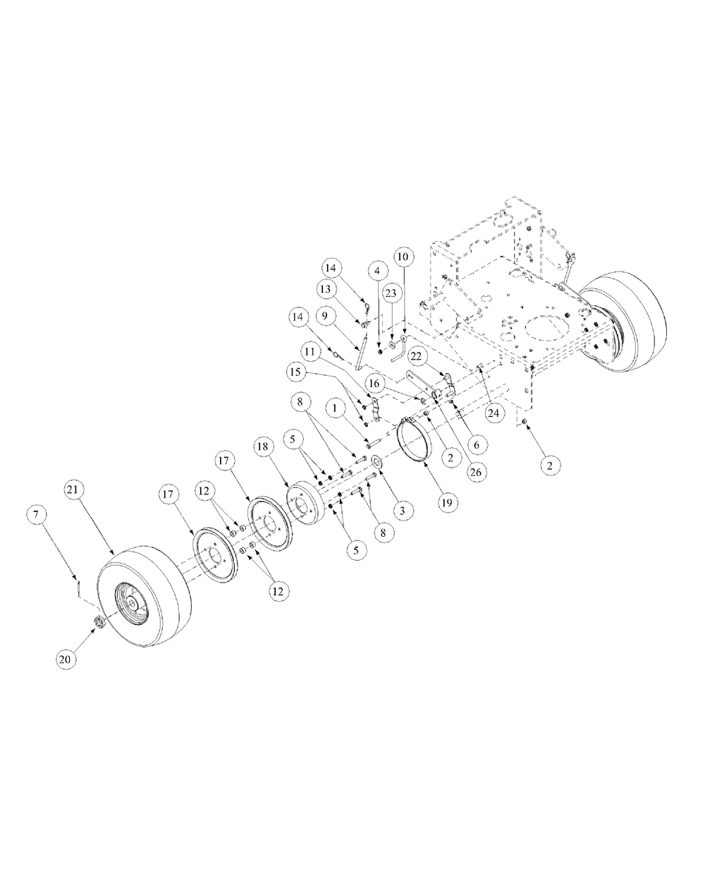Brake Assembly Narrow Track Diagram and Parts List for G1548 55AE232S150-WAM Cub Cadet Lawn Mower